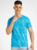 Men's Sky Blue Printed Round Neck Half Sleeve Slim Fit Cotton T-Shirt