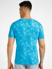 Men's Sky Blue Printed Round Neck Half Sleeve Slim Fit Cotton T-Shirt