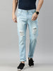 Men's Ice Blue Slim Fit Heavy Distressed/Torn Jeans