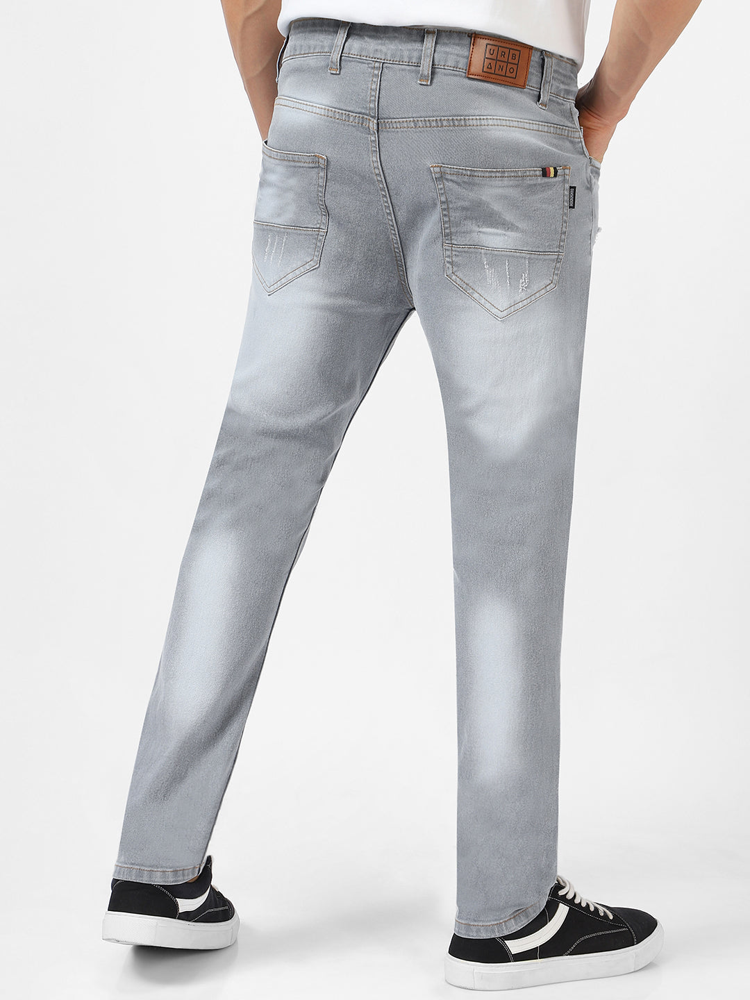 Men's Light Grey Slim Fit Heavy Distressed/Torn Jeans