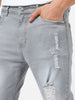 Men's Light Grey Slim Fit Heavy Distressed/Torn Jeans