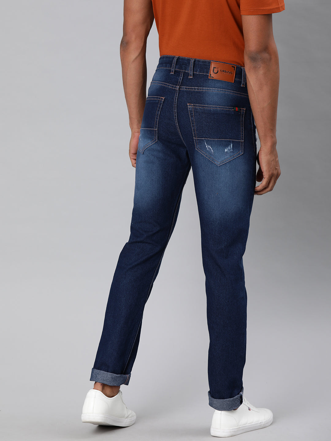 Men's Dark Blue Slim Fit Distressed Jeans