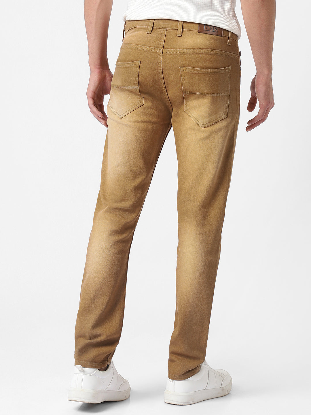 Men's Khaki Slim Fit Washed Jeans Stretchable