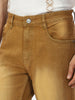 Men's Khaki Regular Fit Washed Jeans Stretchable