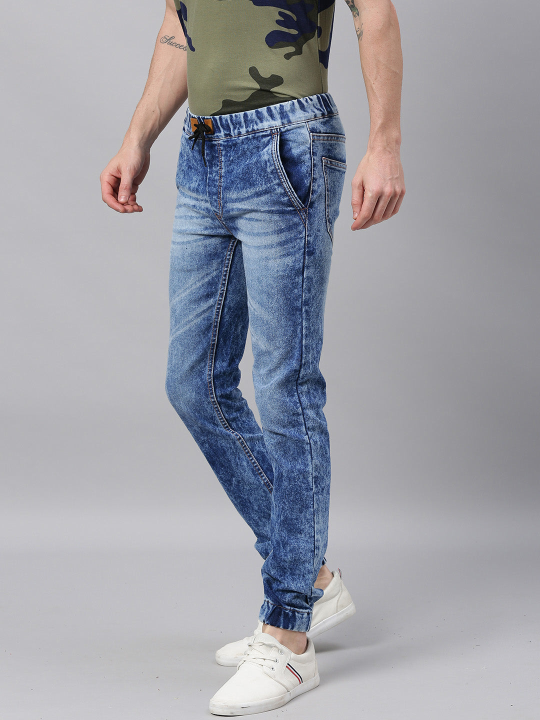 Men's Blue Washed Jogger Jeans Slim Fit Stretch