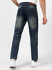 Men's Dark Blue Regular Fit Washed Jeans Stretchable