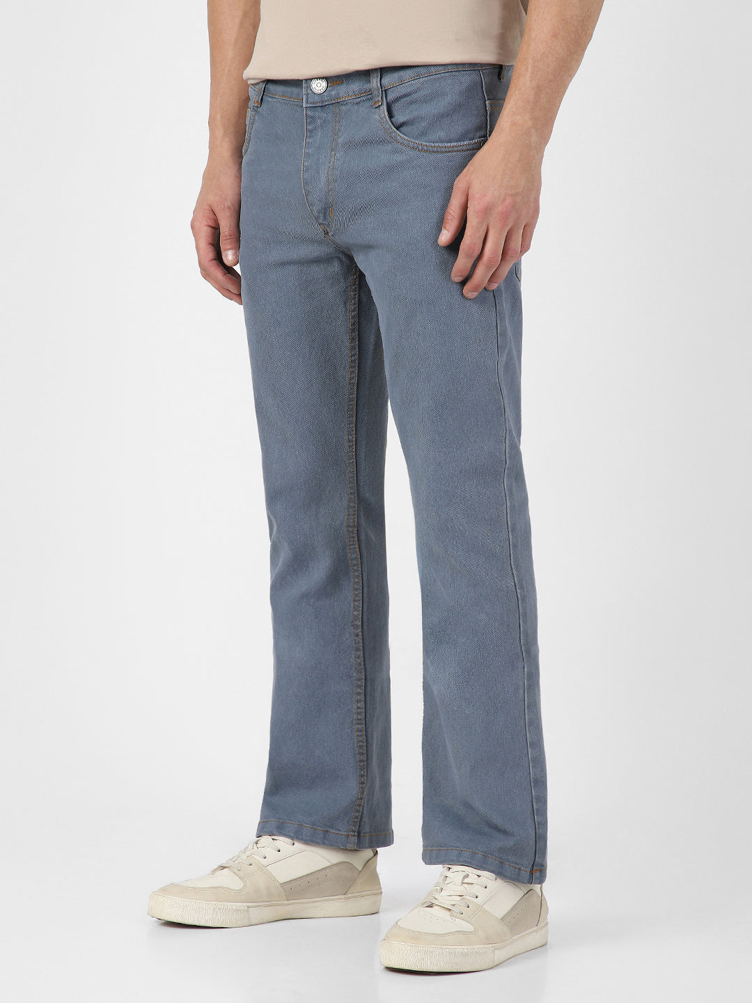 Men's Light Grey Washed Bootcut Jeans Stretchable