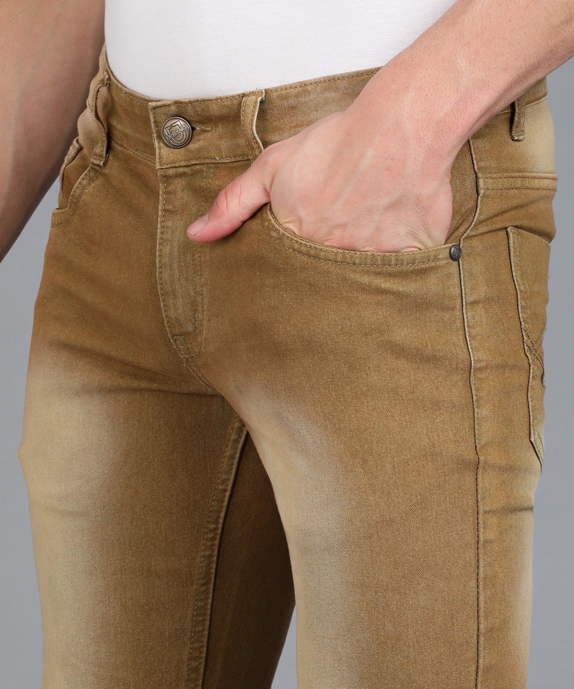 Men's Khaki Washed Bootcut Jeans Stretchable