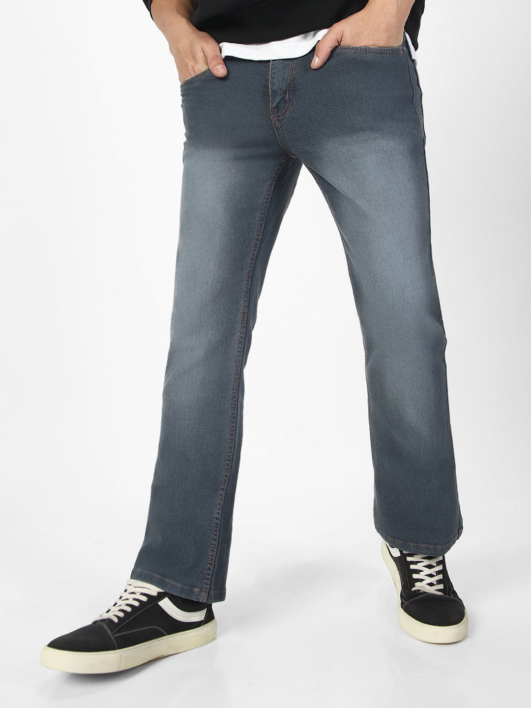 Men's Grey Washed Bootcut Jeans Stretchable