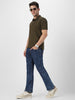 Men's Dark Blue Washed Bootcut Jeans Stretchable