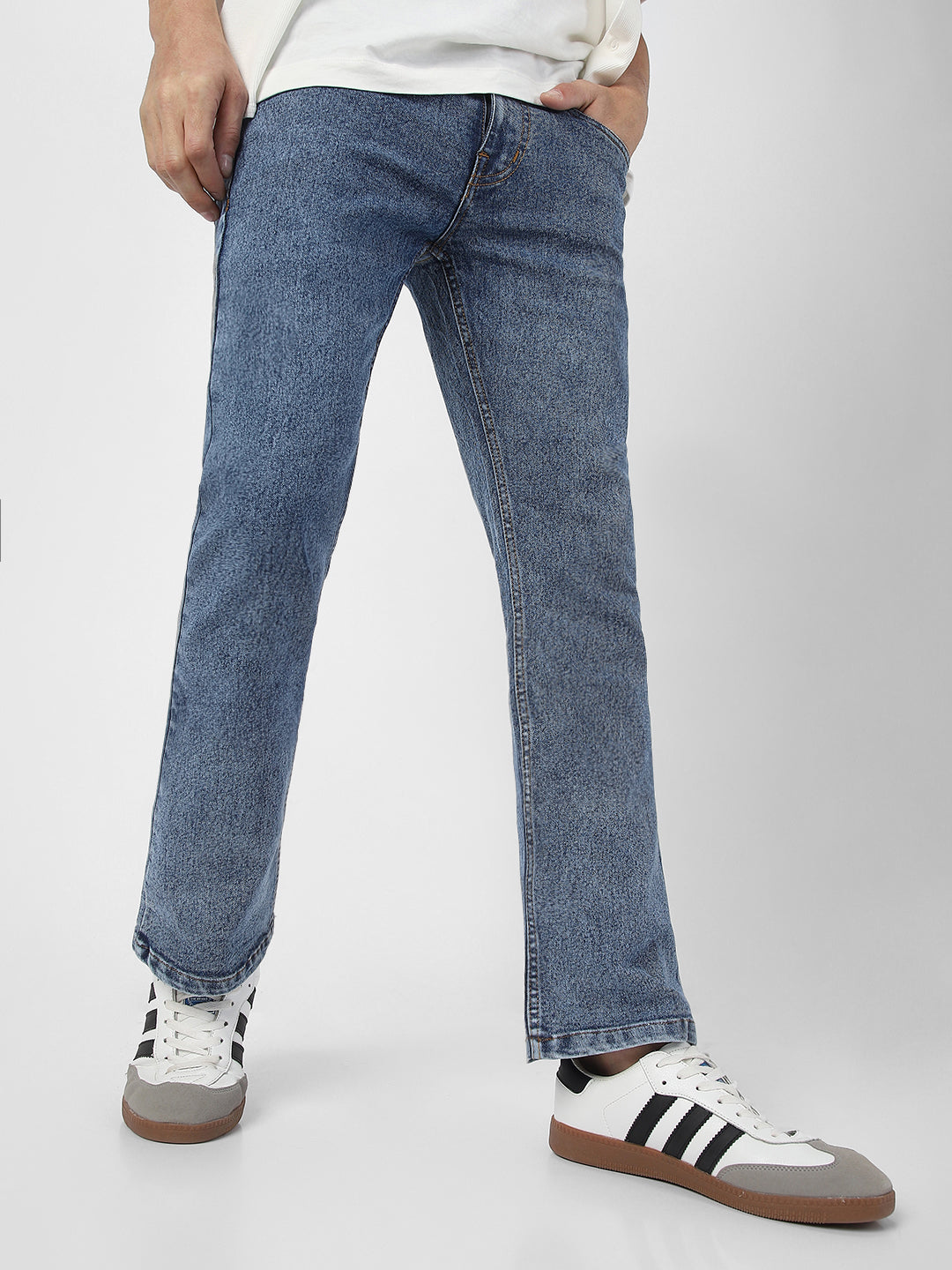 Men's Light Blue Washed Bootcut Jeans Stretchable