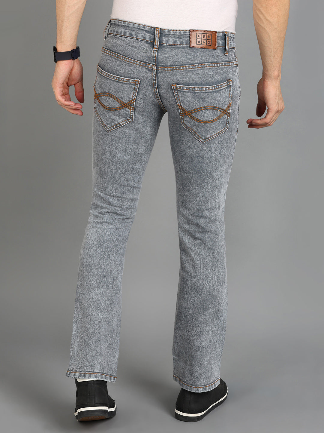 Men's Grey Washed Bootcut Jeans Stretchable