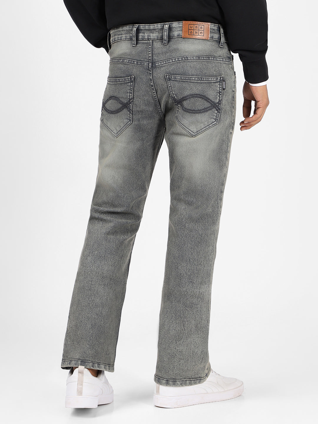 Men's Dark Grey Washed Bootcut Jeans Stretchable