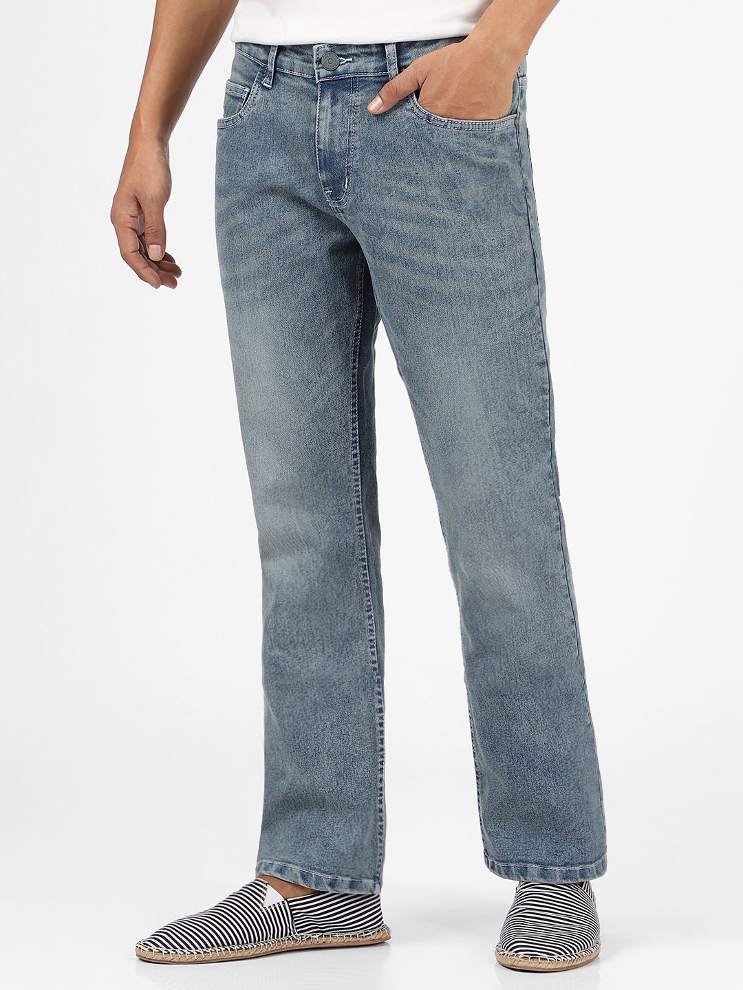 Men's Light Blue Washed Bootcut Jeans Stretchable