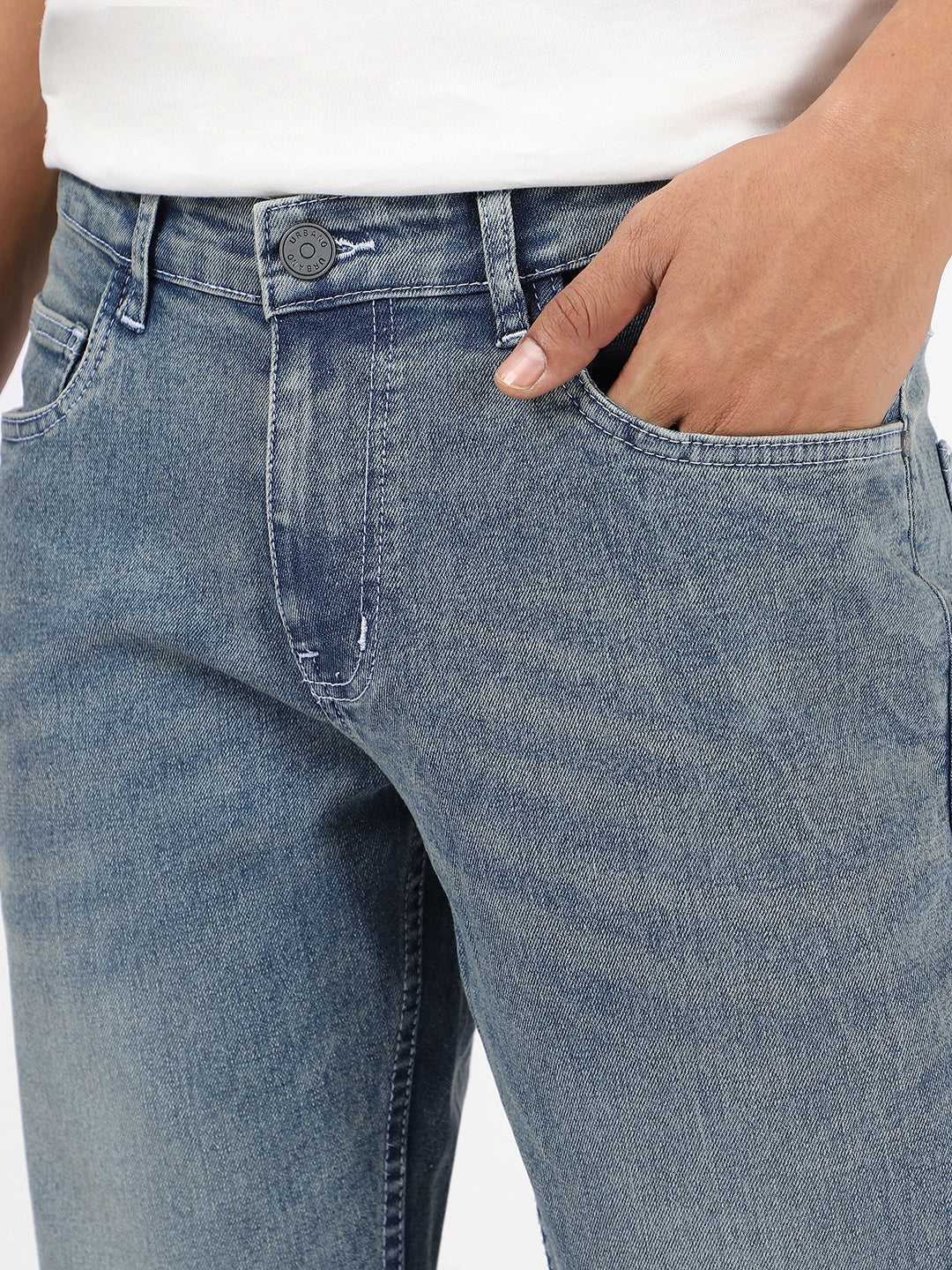 Men's Light Blue Washed Bootcut Jeans Stretchable