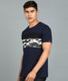 Men's Navy Blue Military Camouflage Printed Slim Fit Half Sleeve Cotton T-Shirt