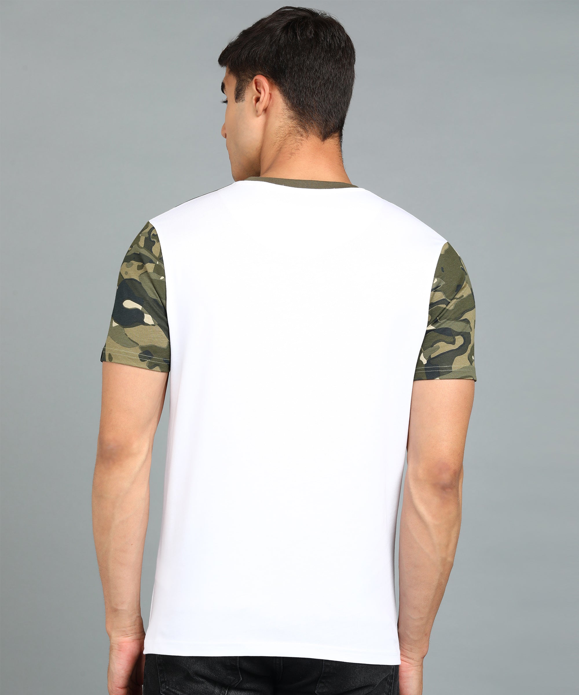 Men's White, Orange, Black Military Camouflage Printed Slim Fit Half Sleeve Cotton T-Shirt