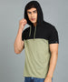 Men's Black, Olive Cotton Slim Fit Half Sleeve Hooded T-Shirt