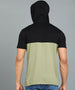 Men's Black, Olive Cotton Slim Fit Half Sleeve Hooded T-Shirt