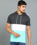 Men's Grey, White, Green Cotton Slim Fit Half Sleeve Hooded T-Shirt