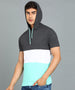 Men's Grey, White, Green Cotton Slim Fit Half Sleeve Hooded T-Shirt