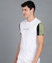 Men's White, Olive, Black Cotton Color-Block Slim Fit Half Sleeve T-Shirt