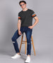 Men's Anthra, Grey, Orange Cotton Color-Block Slim Fit Half Sleeve T-Shirt