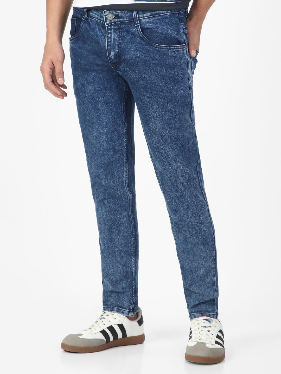 Men's Carbon Blue Regular Fit Washed Jeans Stretchable