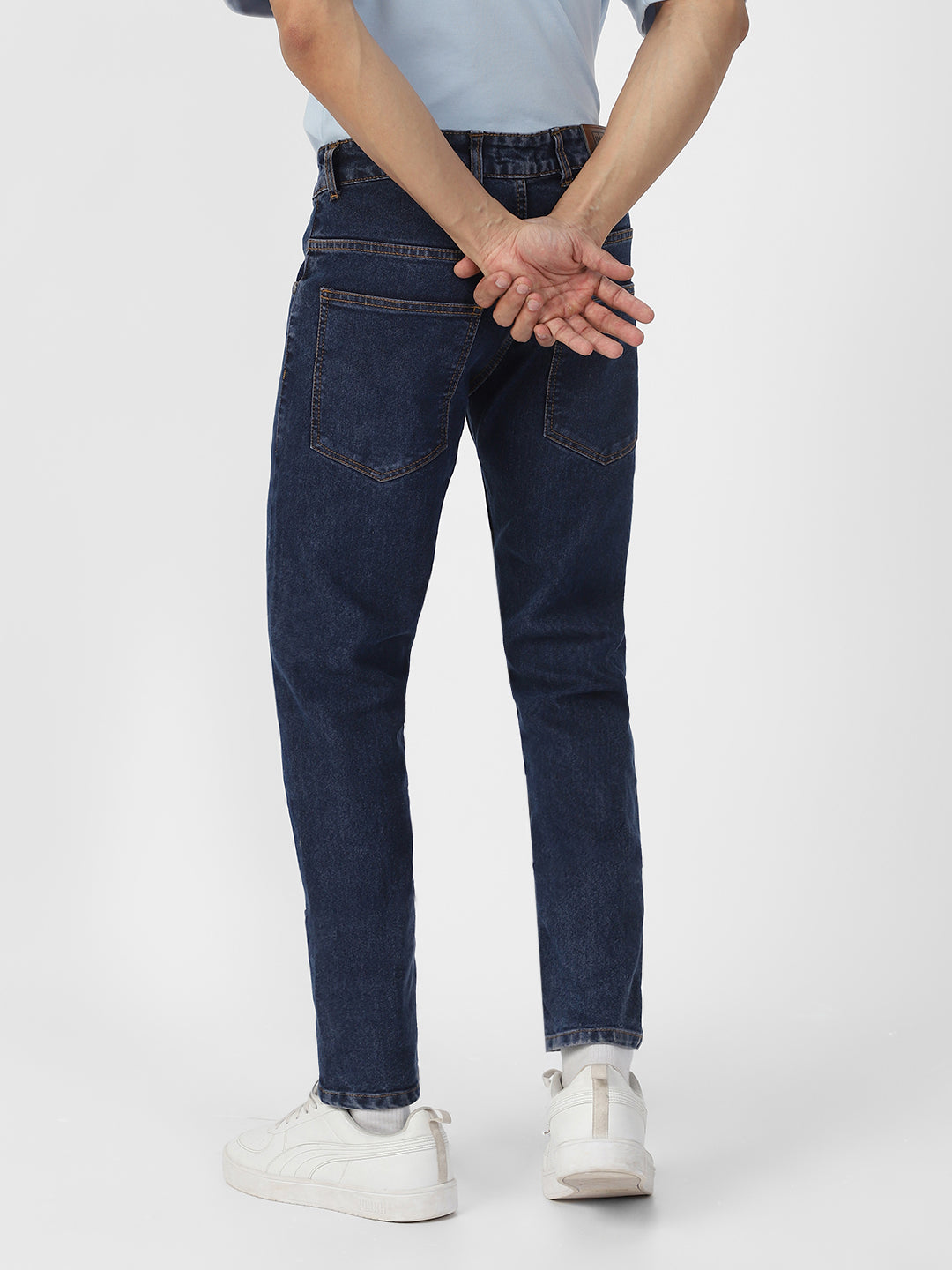 Men's Dark Blue Regular Fit Washed Jeans Stretchable