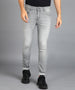 Men's Ice Grey Regular Fit Washed Jeans Stretchable