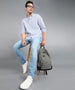 Men's Light Blue Regular Fit Washed Jeans Stretchable