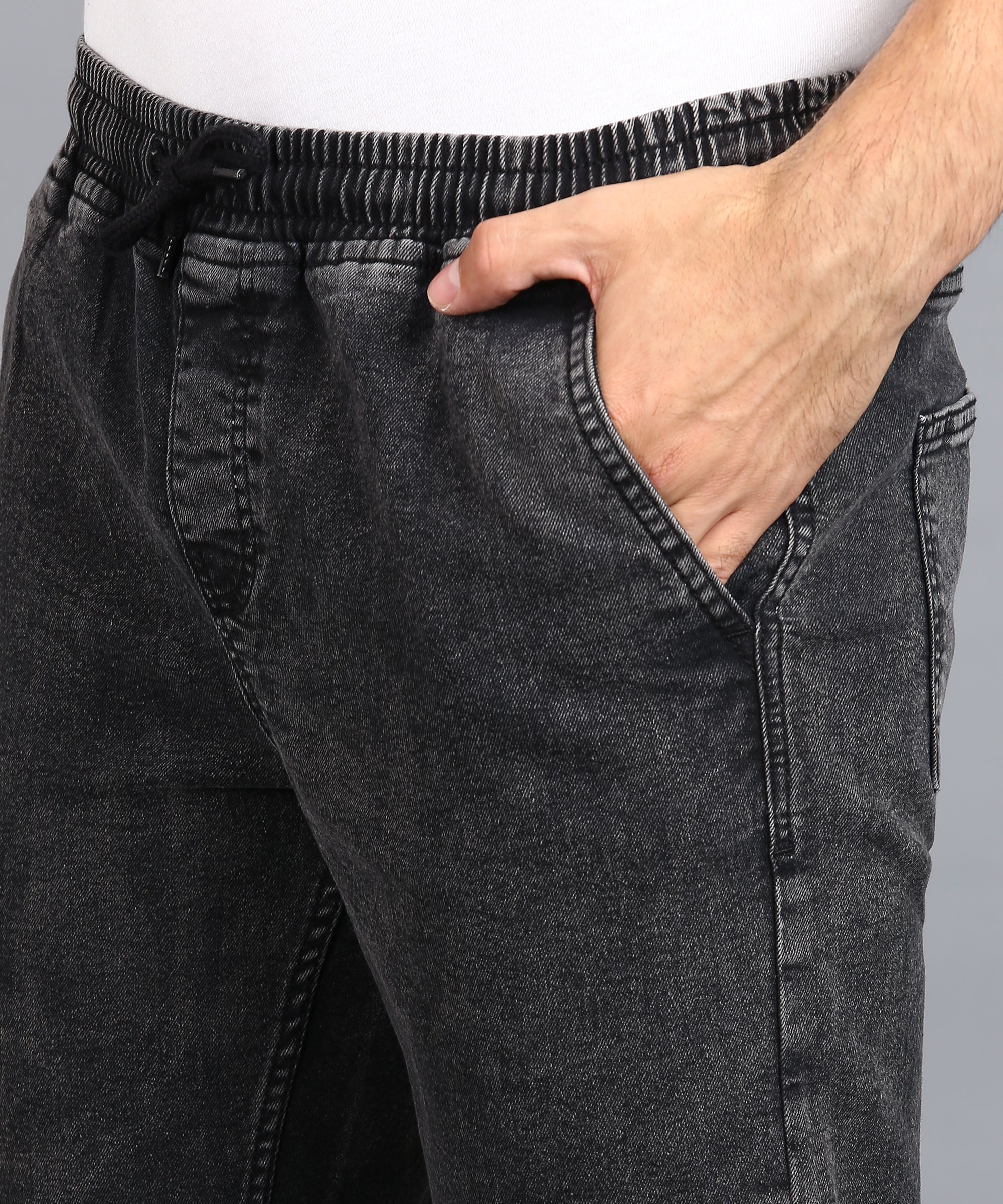 Men's Jet Black Regular Fit Washed Jogger Jeans Stretchable