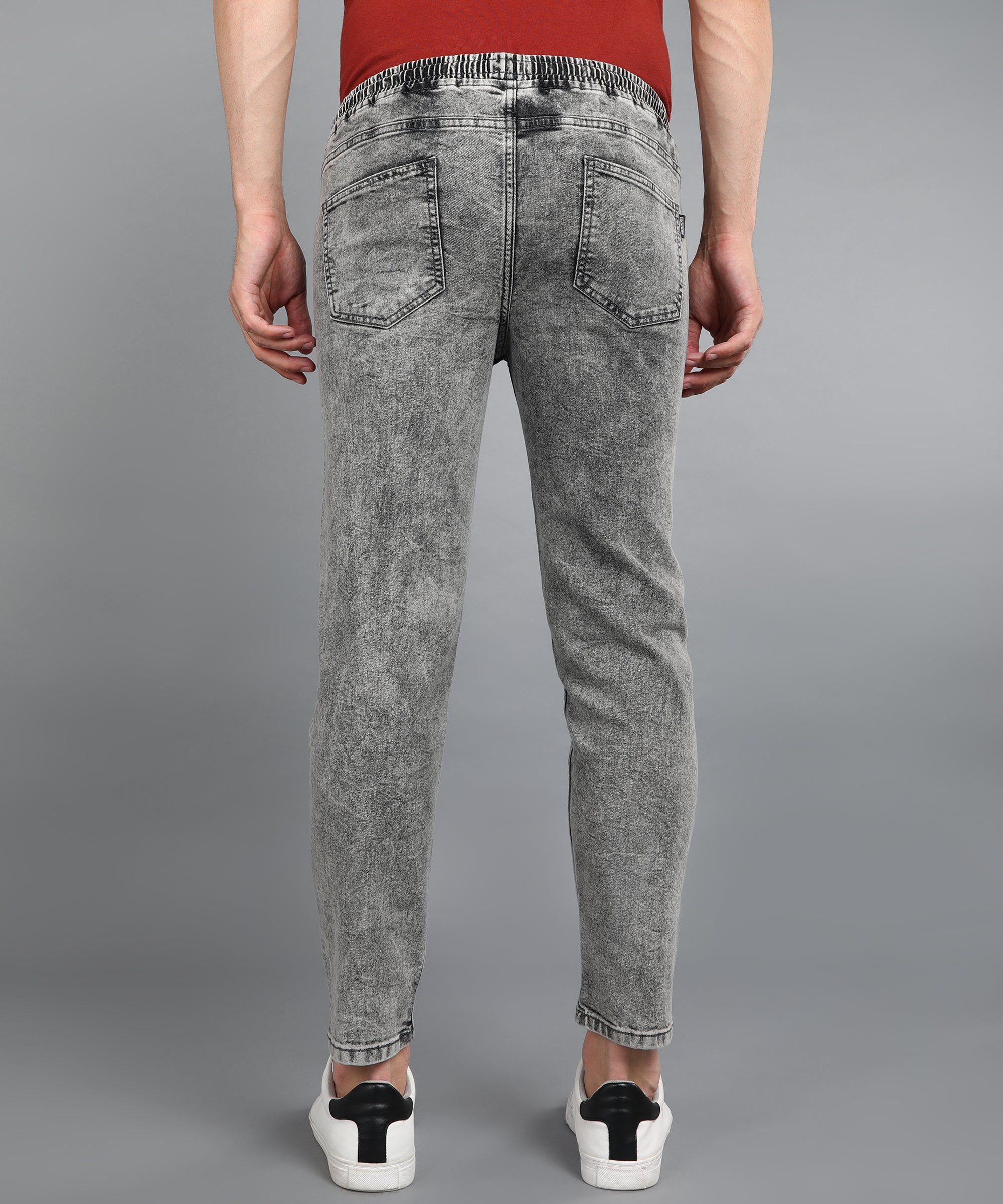 Men's Light Grey Regular Fit Washed Jogger Jeans Stretchable