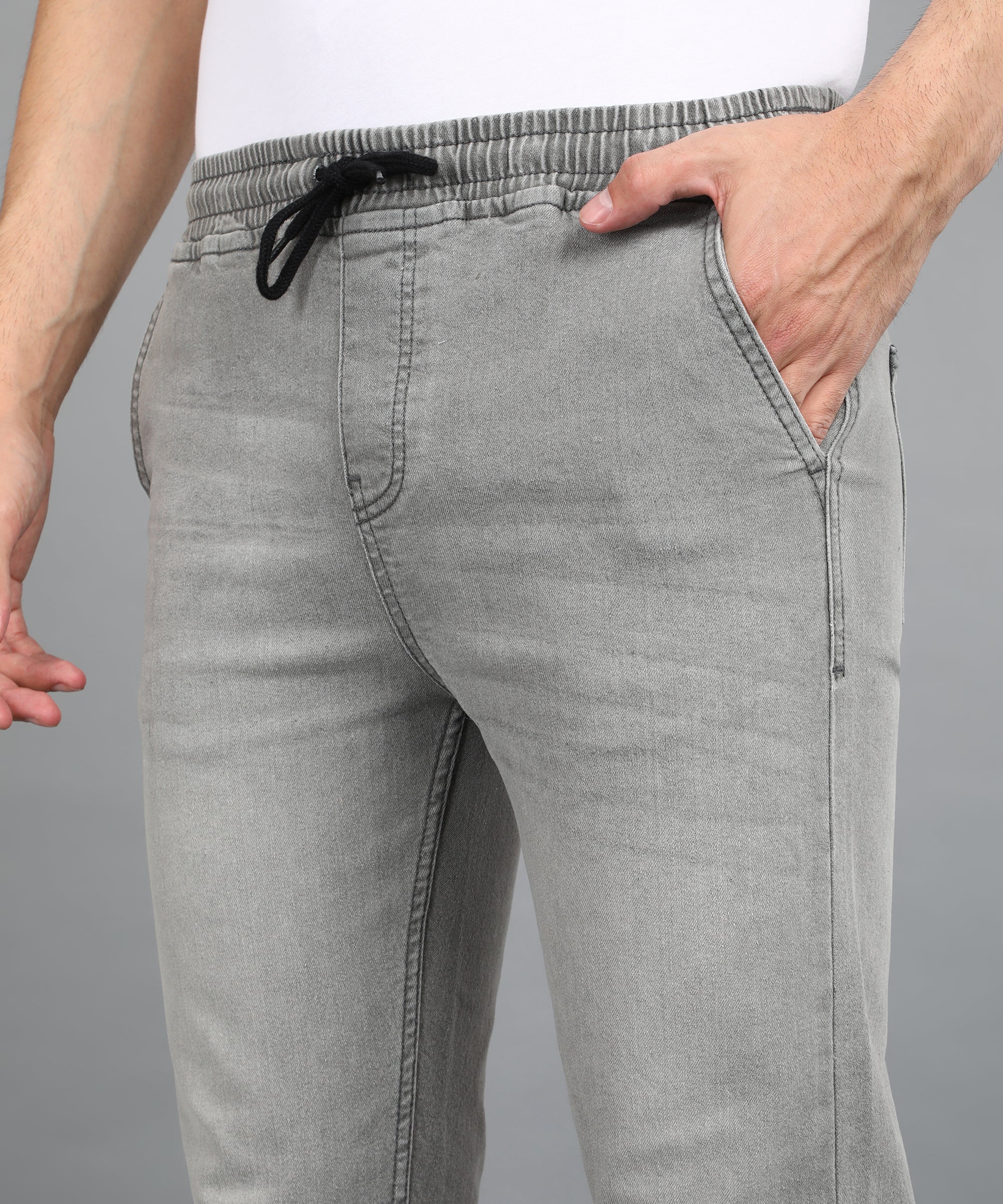 Men's Ice Grey Regular Fit Washed Jogger Jeans Stretchable