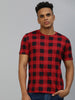 Men's Red, Black Checkered Slim Fit Half Sleeve Cotton T-Shirt