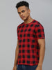 Men's Red, Black Checkered Slim Fit Half Sleeve Cotton T-Shirt