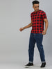 Men's Red, Black Checkered Slim Fit Half Sleeve Cotton T-Shirt