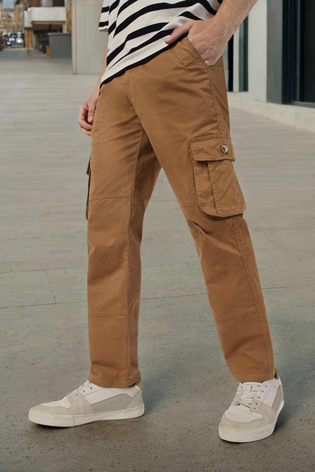 Urbano Fashion Men's Dark Khaki Regular Fit Solid Cargo Chino Pant with 6 Pockets