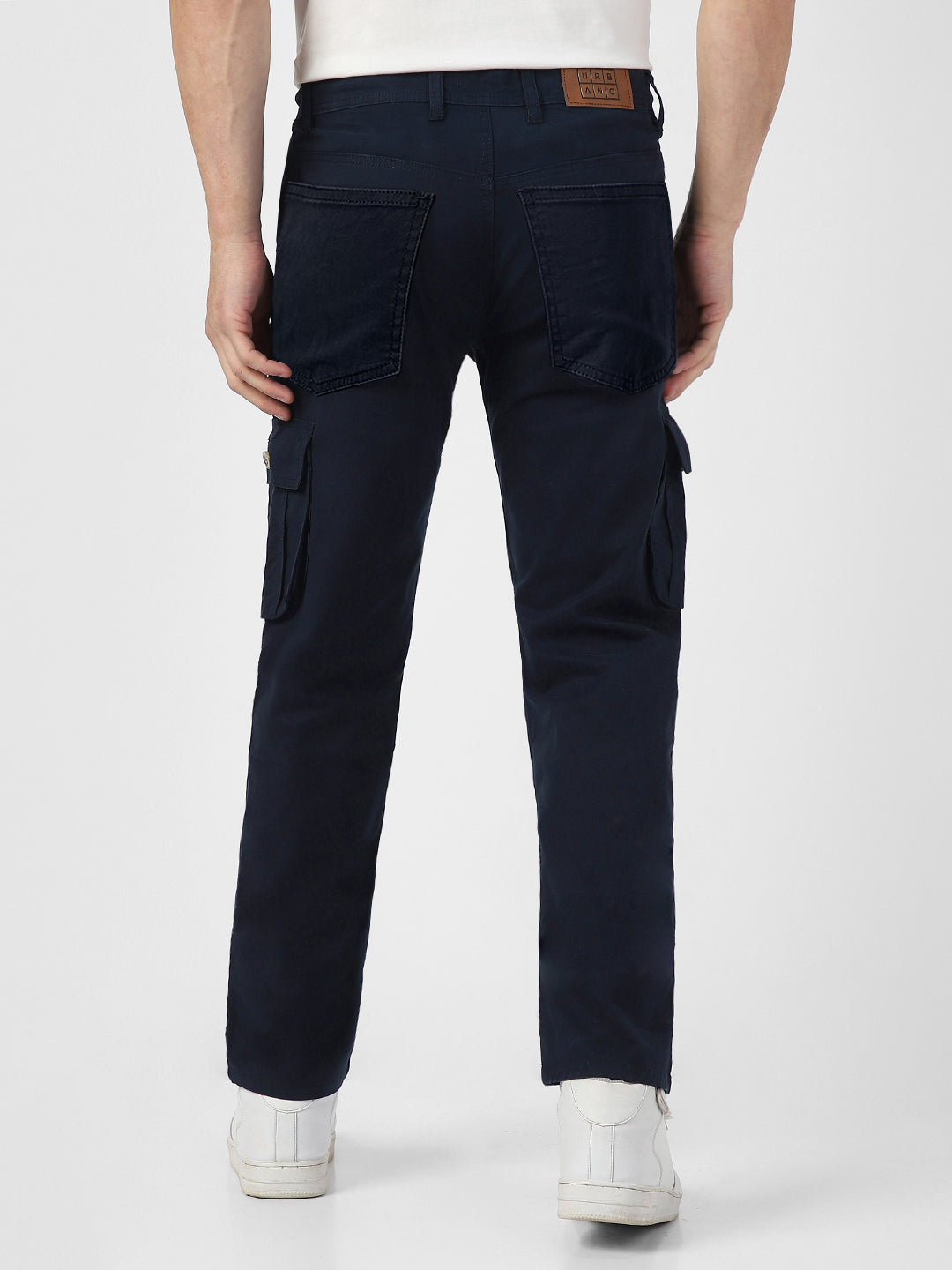 Men's Navy Blue Regular Fit Solid Cargo Chino Pant with 6 Pockets