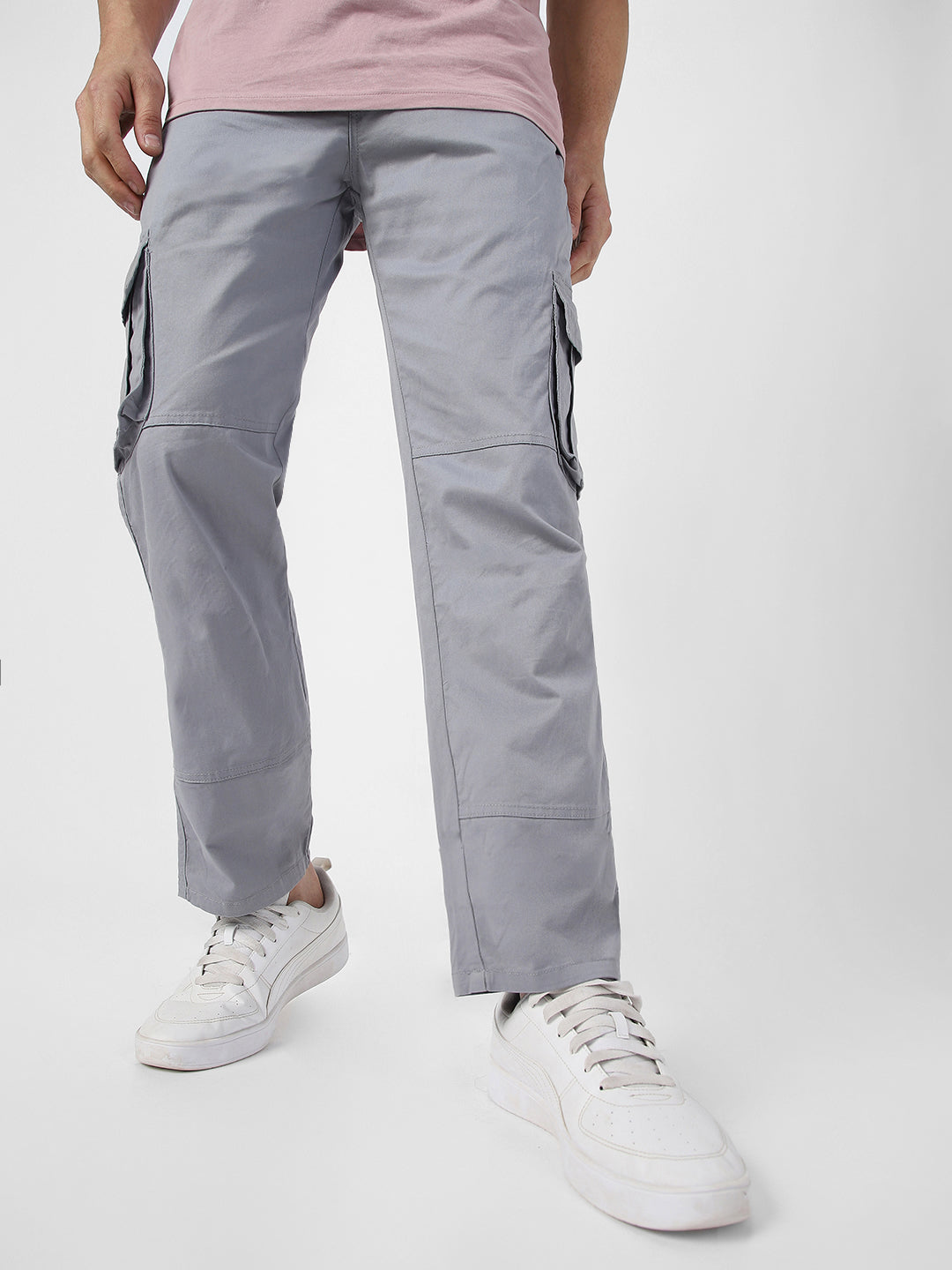 Urbano Fashion Men's Light Blue Regular Fit Solid Cargo Chino Pant with 6 Pockets