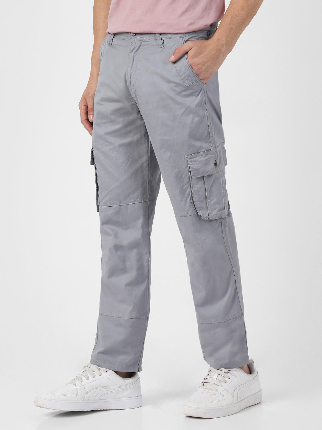 Urbano Fashion Men's Light Blue Regular Fit Solid Cargo Chino Pant with 6 Pockets