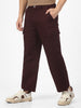 Men's Maroon Loose Baggy Fit Solid Cargo Chino Pant with 6 Pockets Non-Stretchable