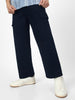 Men's Navy Loose Baggy Fit Solid Cargo Chino Pant with 6 Pockets Non-Stretchable