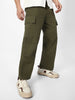 Men's Olive Loose Baggy Fit Solid Cargo Chino Pant with 6 Pockets Non-Stretchable