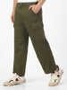 Men's Olive Loose Baggy Fit Solid Cargo Chino Pant with 6 Pockets Non-Stretchable