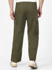 Men's Olive Loose Baggy Fit Solid Cargo Chino Pant with 6 Pockets Non-Stretchable