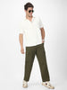 Men's Olive Loose Baggy Fit Solid Cargo Chino Pant with 6 Pockets Non-Stretchable