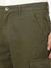 Men's Olive Loose Baggy Fit Solid Cargo Chino Pant with 6 Pockets Non-Stretchable