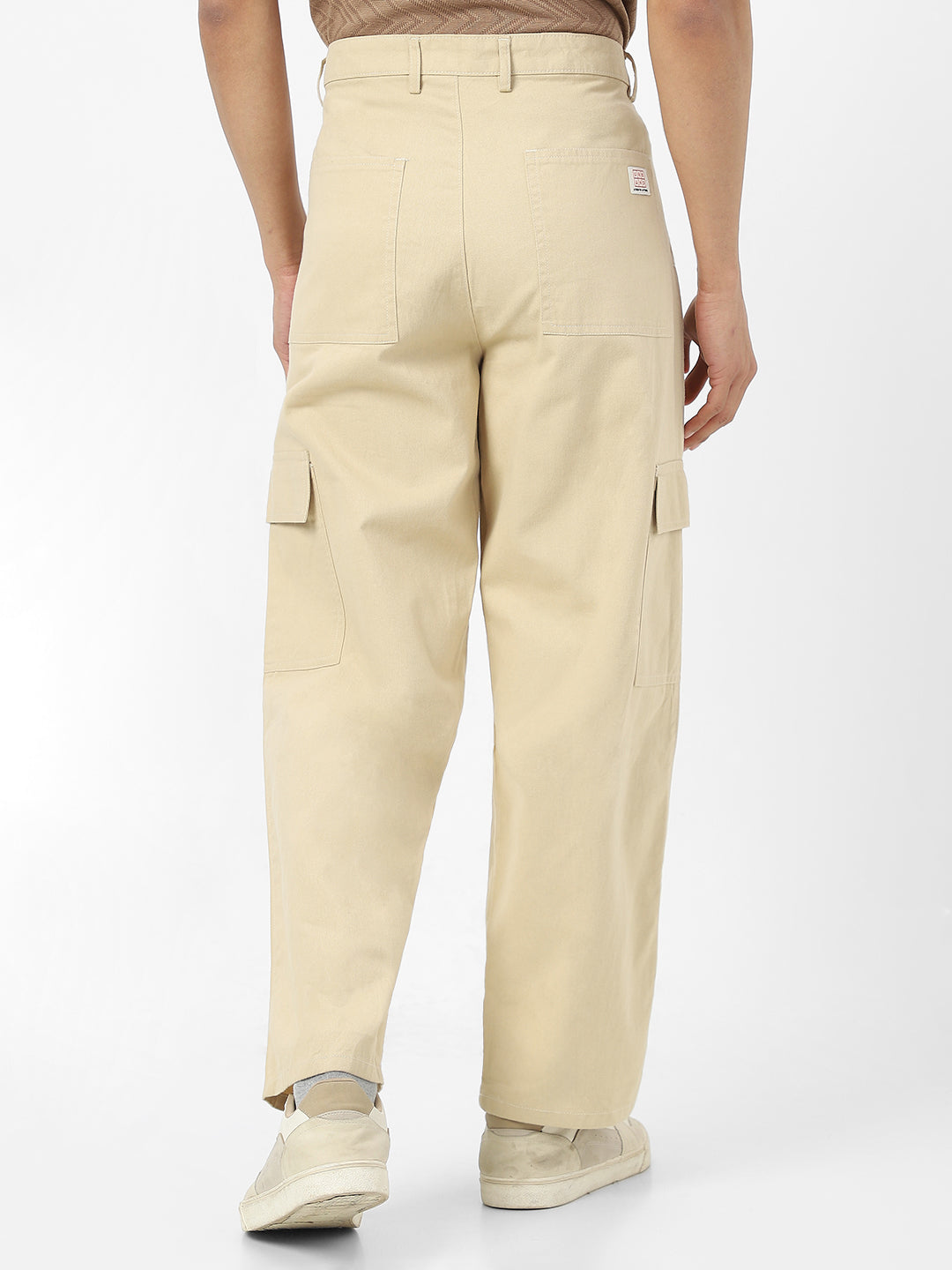 Urbano Fashion Men's Beige Loose Baggy Fit Solid Cargo Chino Pant with 6 Pockets Non-Stretchable