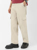 Urbano Fashion Men's Cream Loose Baggy Fit Solid Cargo Chino Pant with 6 Pockets Non-Stretchable